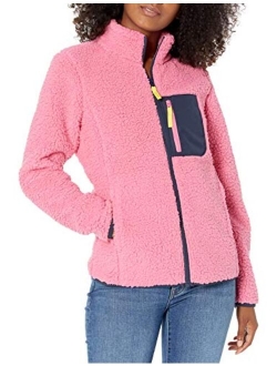 Women's Sherpa Long Sleeve Mock Neck Full-Zip Jacketwith Woven Trim