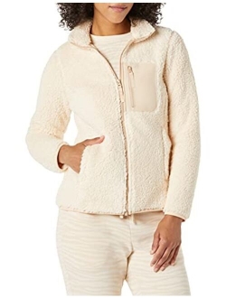 Women's Sherpa Long Sleeve Mock Neck Full-Zip Jacketwith Woven Trim