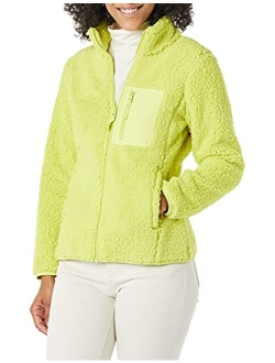 Women's Sherpa Long Sleeve Mock Neck Full-Zip Jacketwith Woven Trim