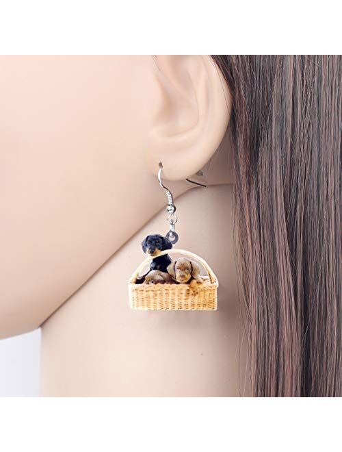 NEWEI Acrylic Cute Basket Dog earrings Drop Dangle Fashion Animal Jewelry For Women Girls Gift Charms