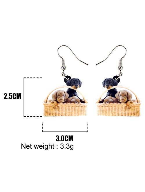 NEWEI Acrylic Cute Basket Dog earrings Drop Dangle Fashion Animal Jewelry For Women Girls Gift Charms