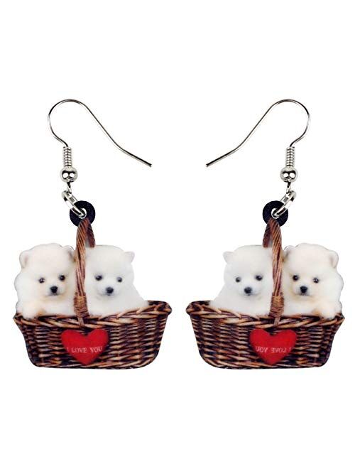 NEWEI Acrylic Cute Basket Dog earrings Drop Dangle Fashion Animal Jewelry For Women Girls Gift Charms