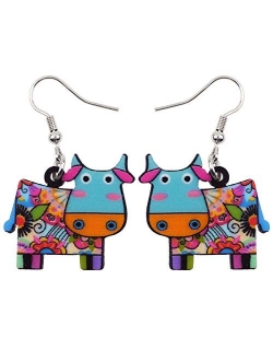 NEWEI Acrylic Anime Dairy Cattle Cow Earrings Drop Dangle Farm Animal Jewelry For Women Girl Gift Charm