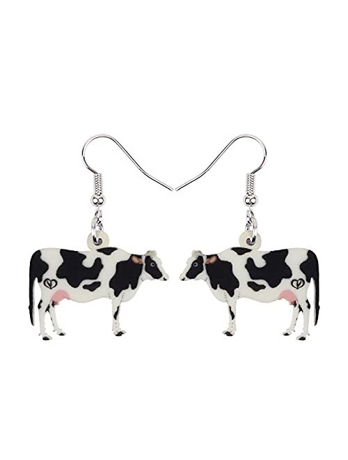 NEWEI Acrylic Anime Dairy Cattle Cow Earrings Drop Dangle Farm Animal Jewelry For Women Girl Gift Charm