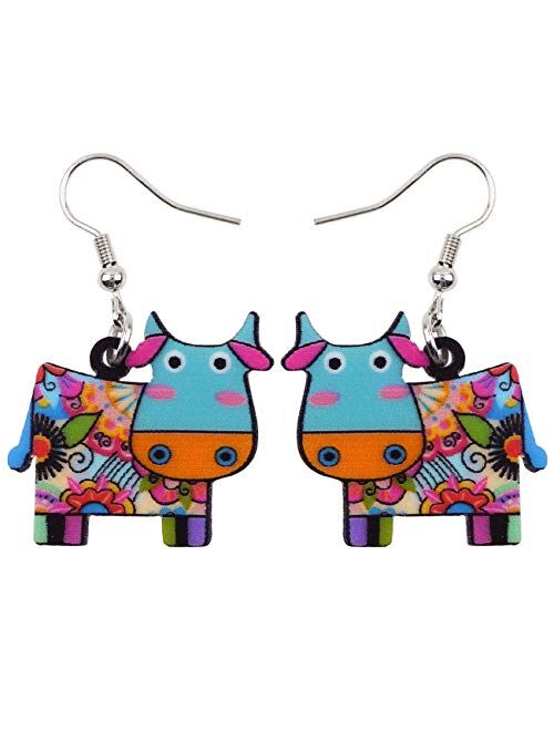 NEWEI Acrylic Anime Dairy Cattle Cow Earrings Drop Dangle Farm Animal Jewelry For Women Girl Gift Charm