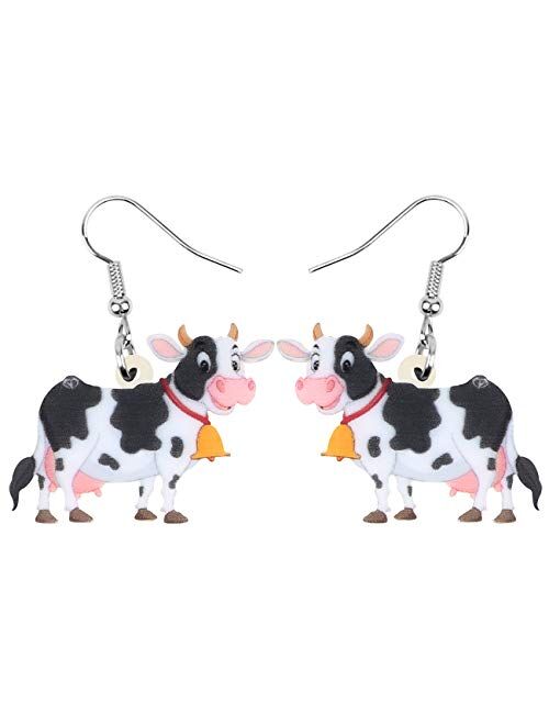 NEWEI Acrylic Anime Dairy Cattle Cow Earrings Drop Dangle Farm Animal Jewelry For Women Girl Gift Charm