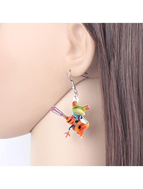 NEWEI Acrylic Sweet Cartoon Guitarist Frog Earrings Drop Dangle Fashion Animal Jewelry for Women Girls Teens Gift Charms