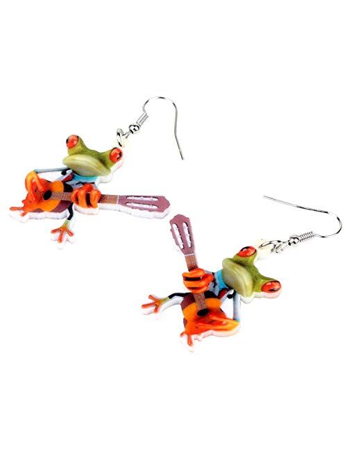 NEWEI Acrylic Sweet Cartoon Guitarist Frog Earrings Drop Dangle Fashion Animal Jewelry for Women Girls Teens Gift Charms