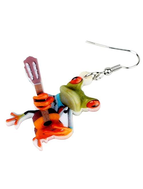 NEWEI Acrylic Sweet Cartoon Guitarist Frog Earrings Drop Dangle Fashion Animal Jewelry for Women Girls Teens Gift Charms