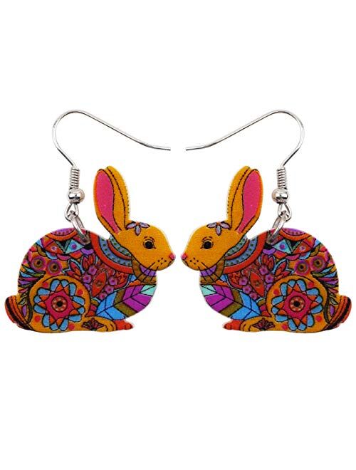 NEWEI Acrylic Floral Easter Bunny Hare Rabbit Earrings Drop Dangle Anime Animal Jewelry For Women Gifts Charm