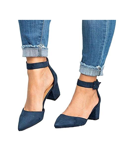 Laicigo Womens Heeled Ankle Buckle Block Pointed Toe Cut Out Pumps Sandals