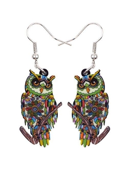 Sweet Dangle OWL Earrings Acrylic Art Bird Drop For Girls Women Kids Both Side Pattern By Bonsny Jewelry