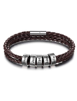 LanM Personalized Men Black Braid Bracelet Custom Bracelet for Men with Small Custom Beads Men's ID Bracelet