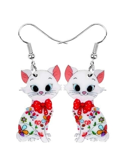 NEWEI Acrylic Anime Floral Cat Kitten Earrings Big Drop Dangle Animal Jewelry for Women Girls Party Gifts charm Decoration