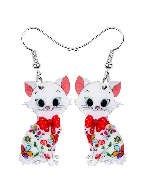 Bonsny NEWEI Acrylic Anime Floral Cat Kitten Earrings Big Drop Dangle Animal Jewelry for Women Girls Party Gifts charm Decoration