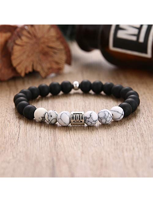 Liu Jun Beaded Bracelets For Women Men, 12 Constellations Anxiety Black White Distance Friendship Charms Bracelets For Teen Girls Kids Yin Yang Good Lucky Blessing Couple