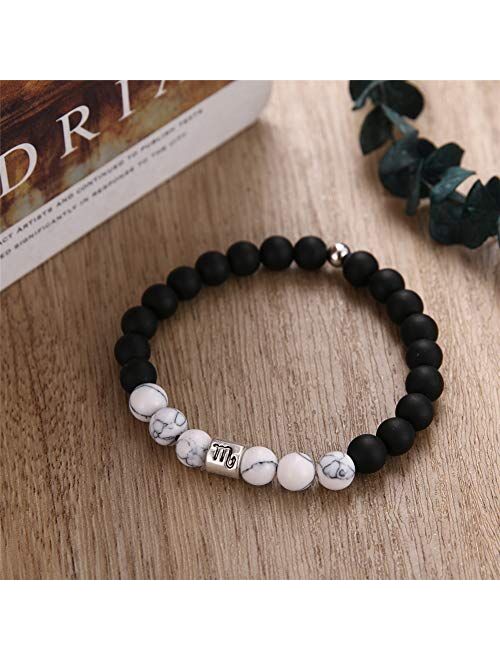 Liu Jun Beaded Bracelets For Women Men, 12 Constellations Anxiety Black White Distance Friendship Charms Bracelets For Teen Girls Kids Yin Yang Good Lucky Blessing Couple