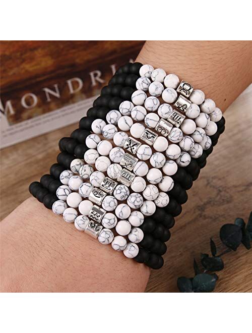 Liu Jun Beaded Bracelets For Women Men, 12 Constellations Anxiety Black White Distance Friendship Charms Bracelets For Teen Girls Kids Yin Yang Good Lucky Blessing Couple