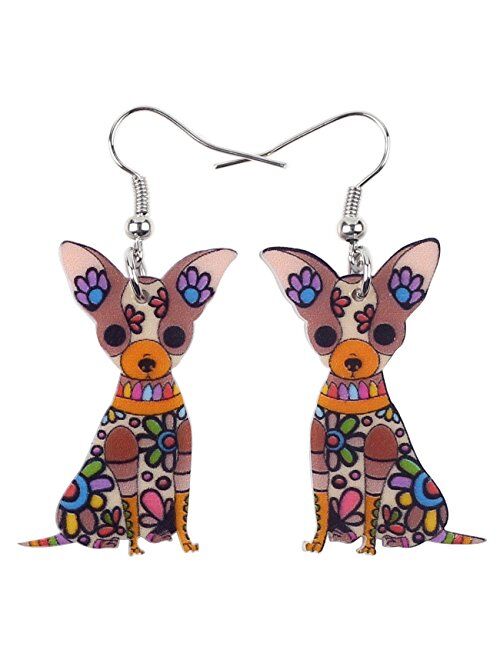 Bonsny Acrylic Drop Chihuahuas Dog Pets Earrings Funny Design Lovely Gift For Girl Women Fashion Jewelry