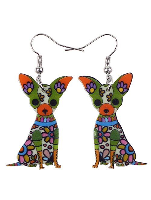 Bonsny Acrylic Drop Chihuahuas Dog Pets Earrings Funny Design Lovely Gift For Girl Women Fashion Jewelry