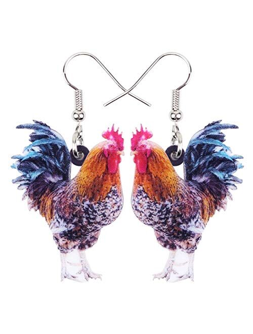 Acrylic Drop Rooster Chicken Earrings Funny Design Lovely Gift For Girl Women By The Bonsny