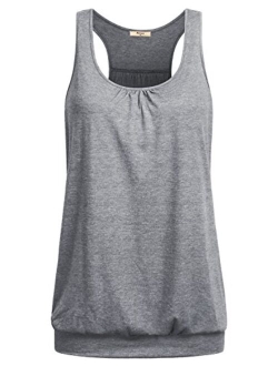 Miusey Womens Sleeveless Round Neck Loose Fit Racerback Yoga Tank Top