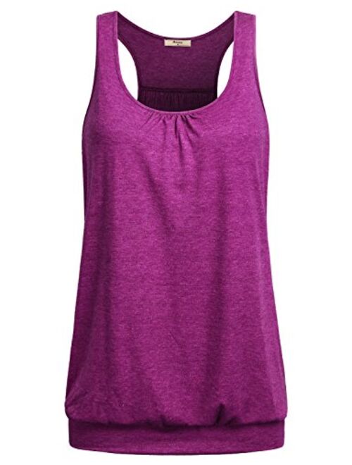 Miusey Womens Sleeveless Round Neck Loose Fit Racerback Yoga Tank Top