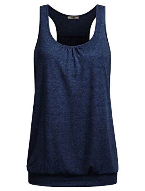 Miusey Womens Sleeveless Round Neck Loose Fit Racerback Yoga Tank Top