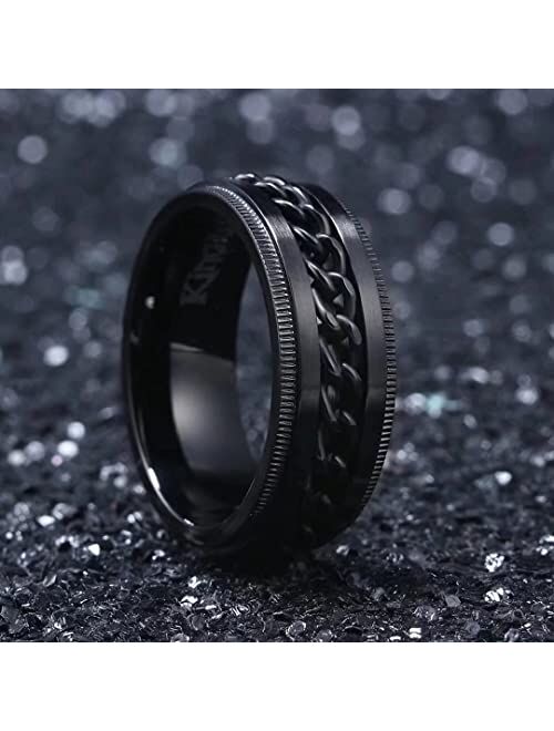 King Will 8mm Spinner Ring Stainless Steel Fidget Ring Anxiety Ring For Men Black/Blue/Silver/Gold