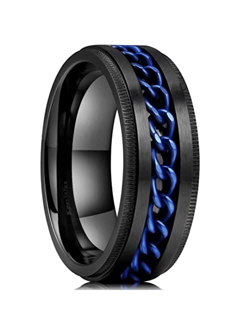 King Will 8mm Spinner Ring Stainless Steel Fidget Ring Anxiety Ring For Men Black/Blue/Silver/Gold