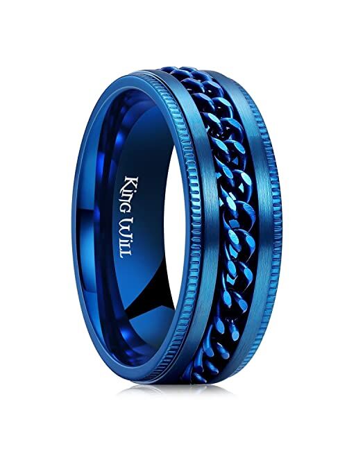 King Will 8mm Spinner Ring Stainless Steel Fidget Ring Anxiety Ring For Men Black/Blue/Silver/Gold