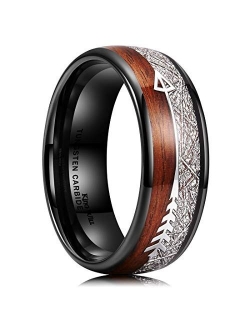 King Will Nature 8mm Arrow Tungsten Carbide Ring Wood Meteorite Sticker Inlay Domed Wedding Ring for Men