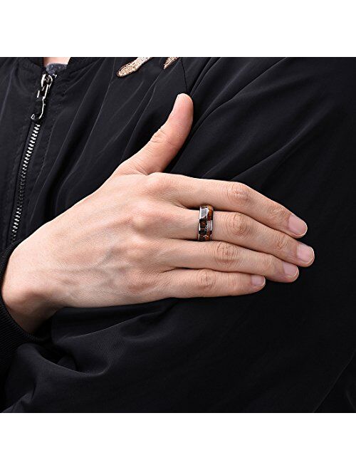 King Will Nature 8mm Arrow Tungsten Carbide Ring Wood Meteorite Sticker Inlay Domed Wedding Ring for Men