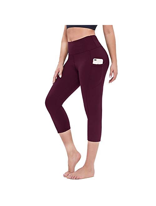 GAYHAY High Waist Yoga Pants with Pockets for Women - Tummy Control Workout Running 4 Way Stretch Capri Yoga Leggings