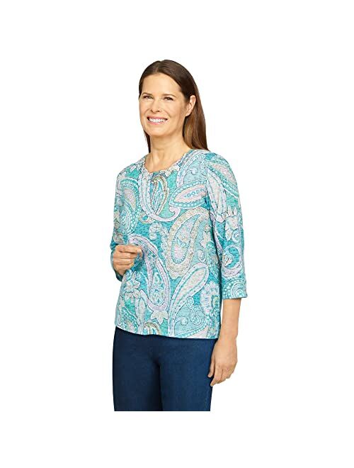 Alfred Dunner Women's Plus-Size Paisley Print Burnout Knit Top