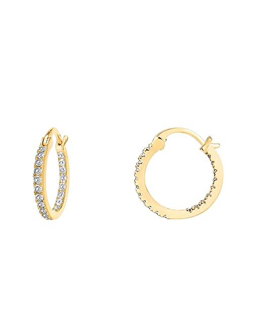 PAVOI 14K Gold Plated 925 Sterling Silver Post Cubic Zirconia Hoop Earrings 30/15mm