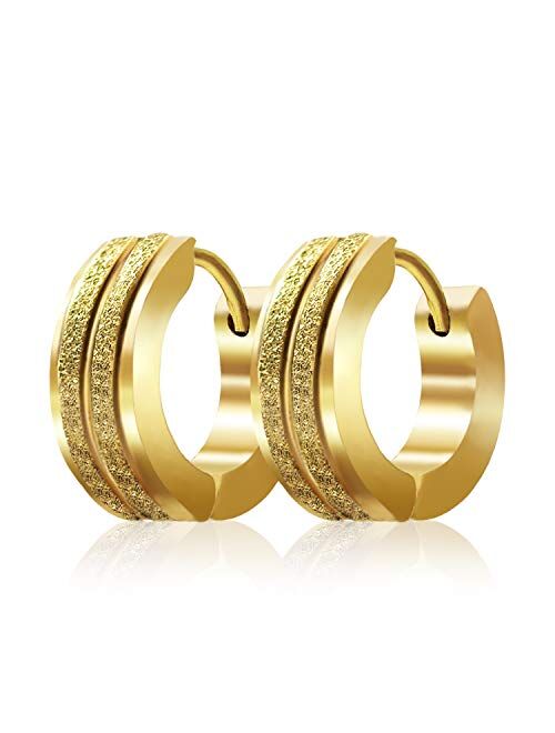 Eleductmon Stainless Steel Hoop Earrings For Men's Women's,Silver/Gold/Black/Blue Hypoallergenic Round Huggie Earrings,Fashion Punk Earrings Piercing Jewelry Gift for Boy