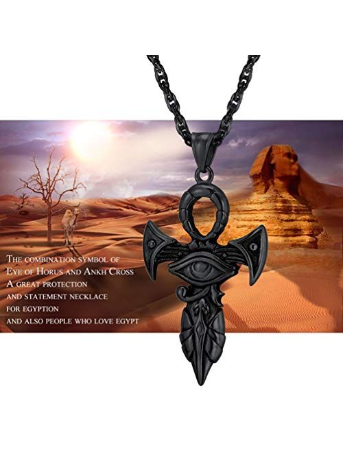 PROSTEEL Stainless Steel Ankh Necklace, Eye of Horus Necklace, Ancient Egyptian Symbol of Protection, Come Gift Box