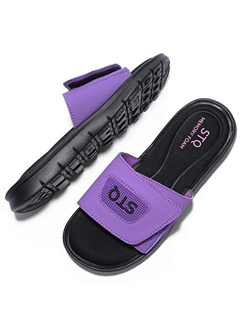 STQ Womens Comfort Sport Slide Sandal Athletic Memory Foam Slides