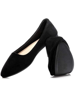 HEAWISH Women’s Black Flats Shoes Comfortable Suede Pointed Toe Slip On Casual Ballet Flats Dress Shoes Nude Flats