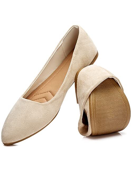 HEAWISH Women’s Black Flats Shoes Comfortable Suede Pointed Toe Slip On Casual Ballet Flats Dress Shoes Nude Flats