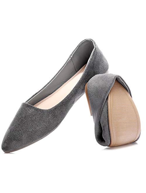 HEAWISH Women’s Black Flats Shoes Comfortable Suede Pointed Toe Slip On Casual Ballet Flats Dress Shoes Nude Flats