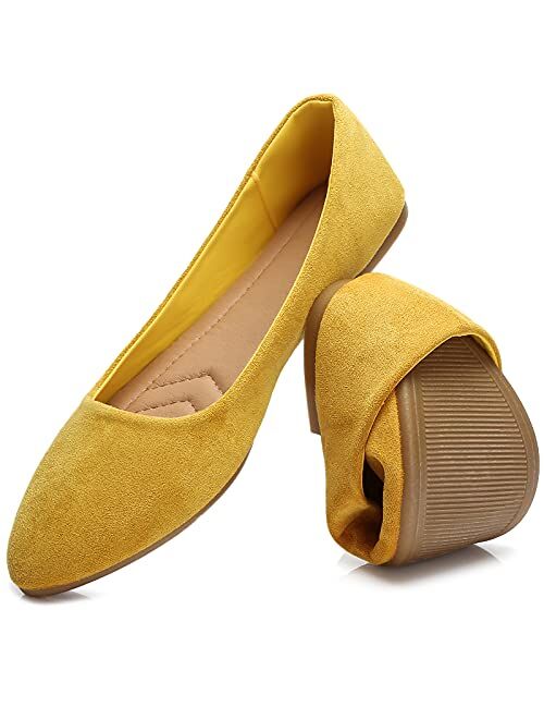 HEAWISH Women’s Black Flats Shoes Comfortable Suede Pointed Toe Slip On Casual Ballet Flats Dress Shoes Nude Flats