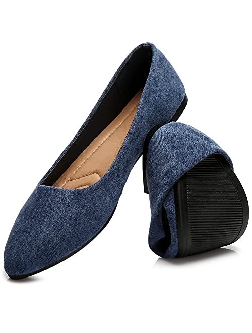 HEAWISH Women’s Black Flats Shoes Comfortable Suede Pointed Toe Slip On Casual Ballet Flats Dress Shoes Nude Flats