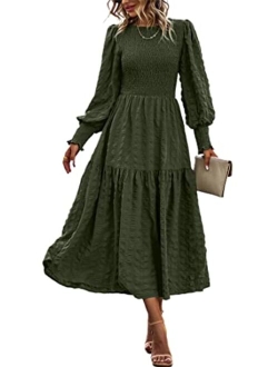 Womens Long Sleeve V Neck Leopard Print Ruffle Tiered Maxi Dress Tie Waist Boho Chiffon Flowy Long Dress