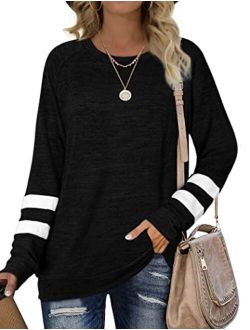 Geifa Sweatshirts for Women Crewneck Color Block Sweaters Long Sleeve Tunic Tops