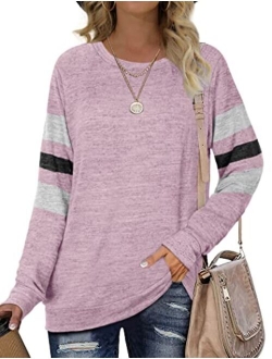 Geifa Sweatshirts for Women Crewneck Color Block Sweaters Long Sleeve Tunic Tops