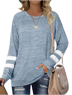 Geifa Sweatshirts for Women Crewneck Color Block Sweaters Long Sleeve Tunic Tops