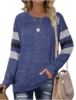 Geifa Sweatshirts for Women Crewneck Color Block Sweaters Long Sleeve Tunic Tops