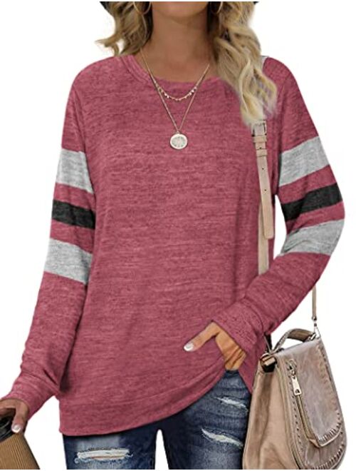 Geifa Sweatshirts for Women Crewneck Color Block Sweaters Long Sleeve Tunic Tops